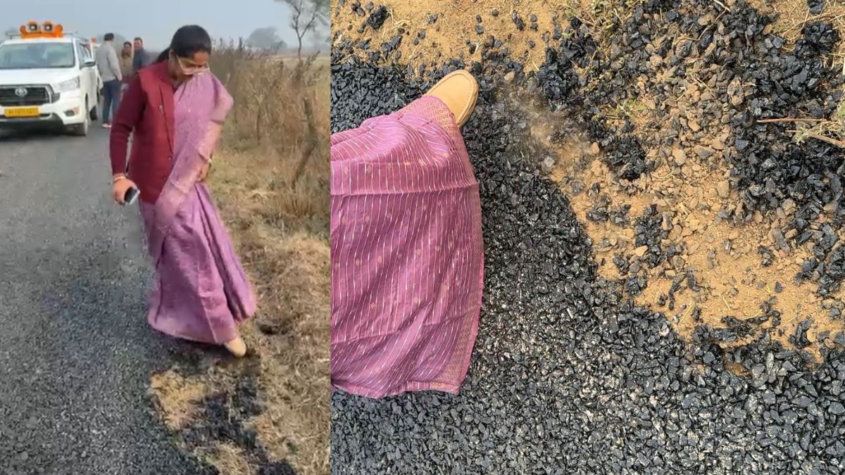 मध्य प्रदेश: भ्रष्टाचार की पोल खोलने वाला VIDEO, मंत्री के पैर की ठोकर लगते ही टूटने लगी नई सड़क