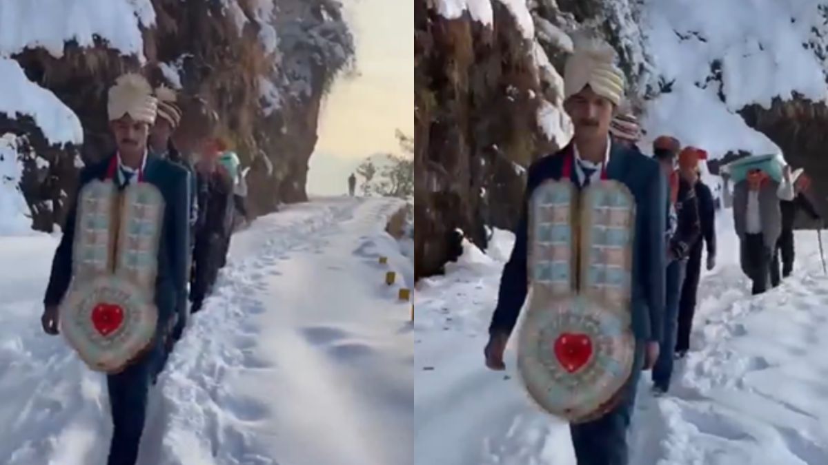 हिमाचल में भारी बर्फबारी के बावजूद नहीं टली शादी, पैदल जाती बारात का Video हुआ वायरल