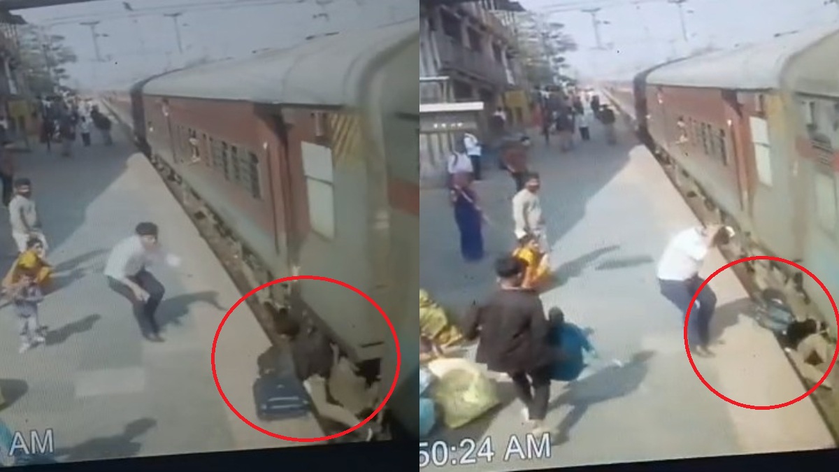 चलती ट्रेन में चढ़ते समय पटरी पर गिरा युवक, देखें दिल दहला देने वाला VIDEO