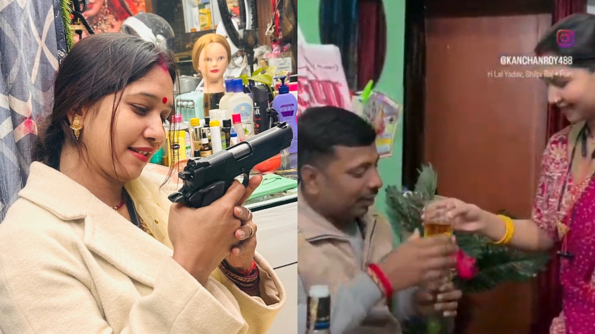 बंदूक के साथ फोटो खिंचाई, पति को गुलाब देकर शराब पिलाई, रीलबाज महिला के खिलाफ पुलिस ने शुरू की जांच