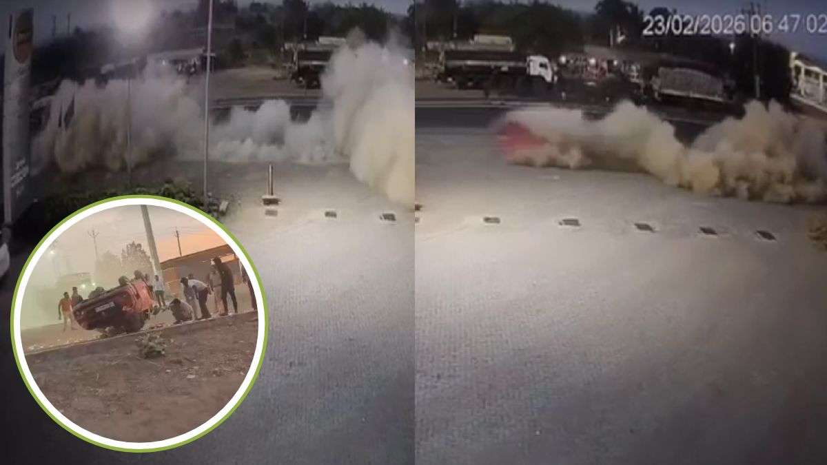 रॉकेट बनी तेज रफ्तार स्विफ्ट कार, कई मीटर तक मारी पलटी, चारों टायर फटे, हाईवे पर छाया धुआं ही धुआं-VIDEO