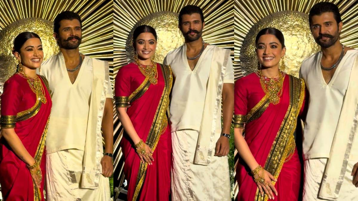 सुर्ख लाल साड़ी में सजीं रश्मिका तो विजय देवरकोंडा ने पहनी मुंडु, शादी के बाद VIROSH का रिसेप्शन लुक भी हुआ हिट