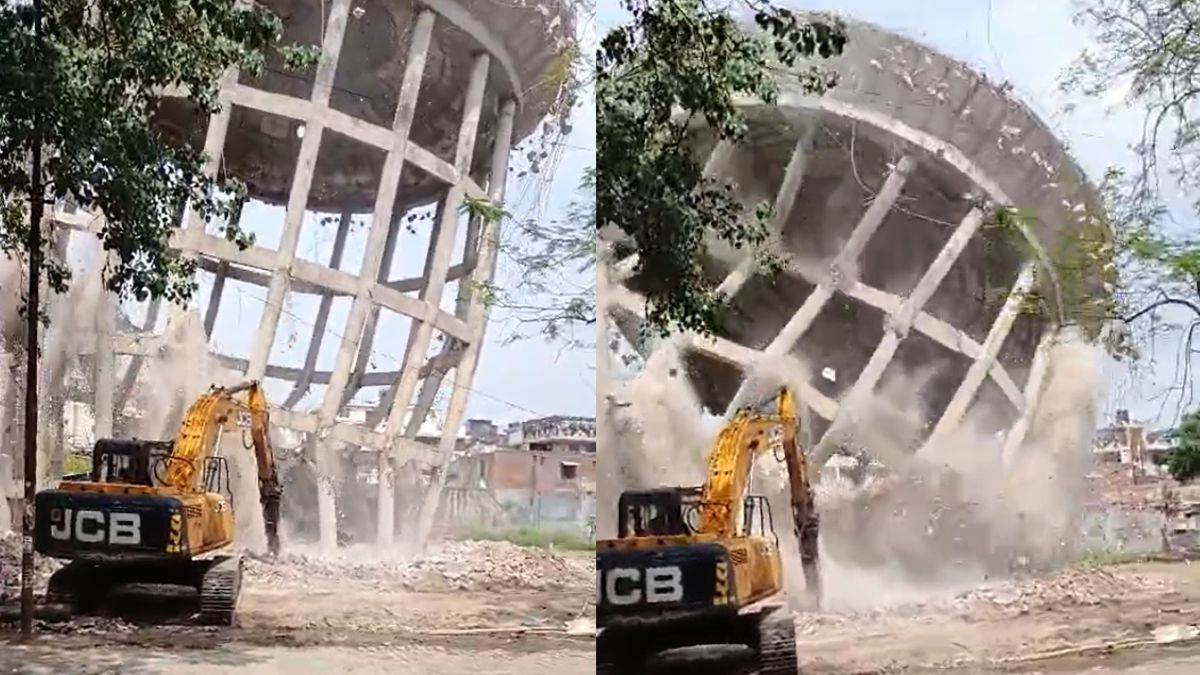 VIDEO: भरभराकर गिरी 25 साल पुरानी पानी की विशाल टंकी, इलाके में छाया धूल का गुबार