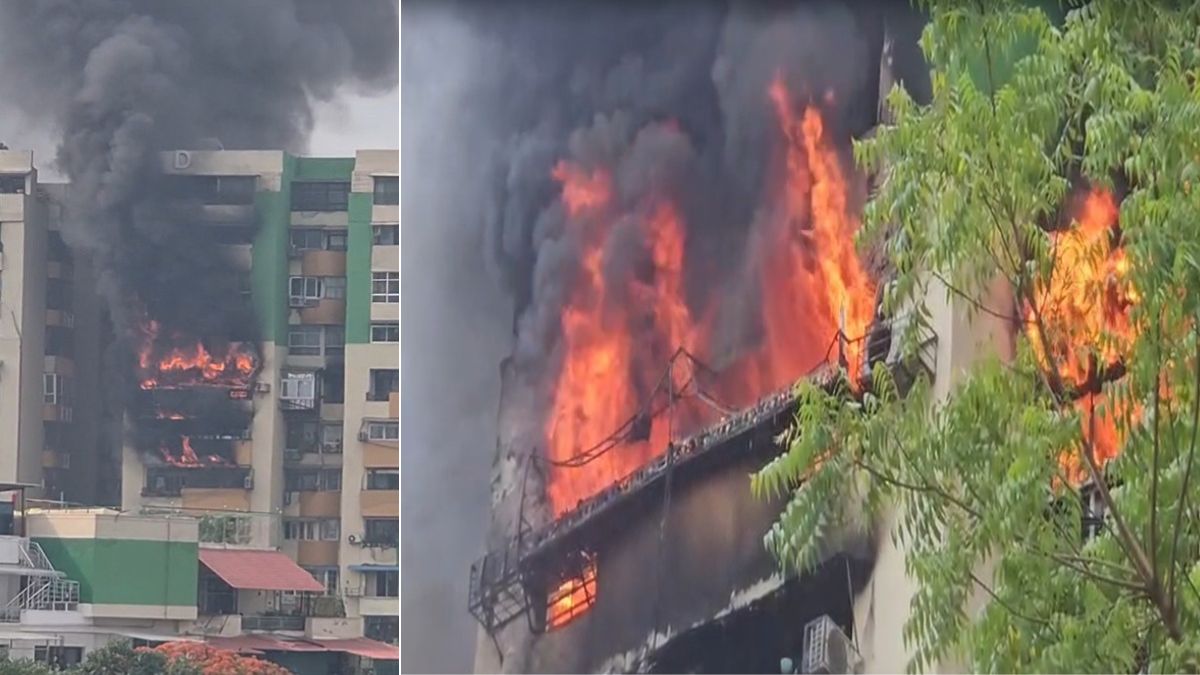 गाजियाबाद: इंदिरापुरम के गौड़ ग्रीन एवेन्यू में लगी भयावह आग, दिल्ली-मेरठ एक्सप्रेसवे तक दिखा धुएं का गुबार