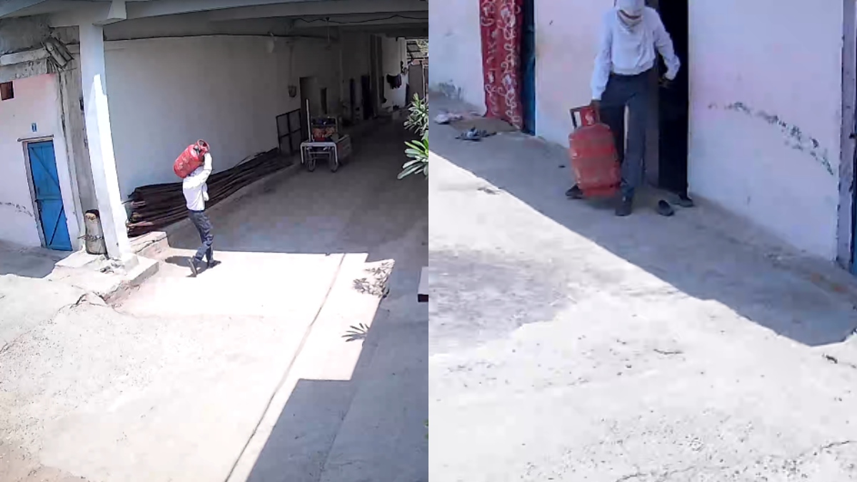 CCTV Video: मुंह में कपड़ा बांधकर आया चोर और ले गया LPG सिलेंडर, दूसरे सामान को देखा तक नहीं