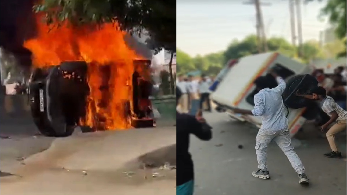 नोएडा में सैलरी बढ़ाने को लेकर कंपनी के कर्मचारियों का हिंसक प्रदर्शन, कई गाड़ियों में तोड़फोड़ के बाद लगाई आग