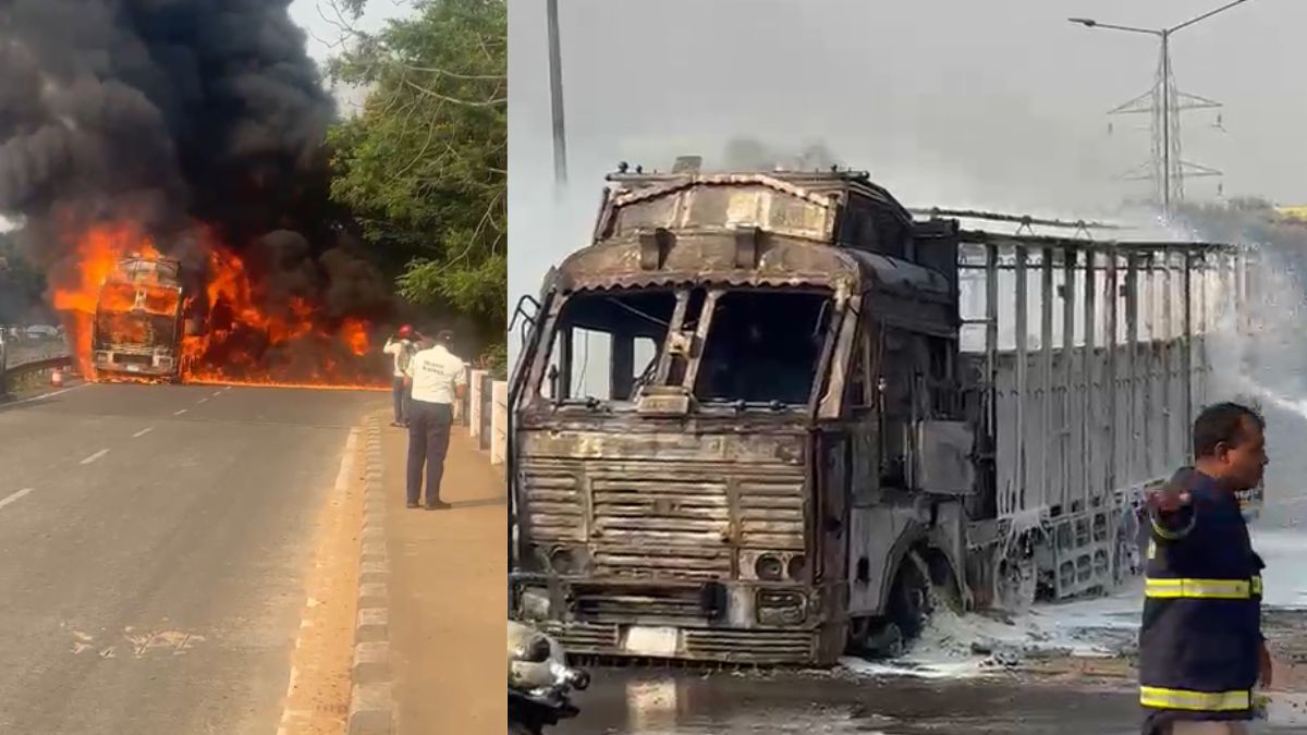 नेशनल हाईवे पर चलते ट्रक में लगी भीषण आग, देखते ही देखते जलकर हो गया खाक, मचा हड़कंप