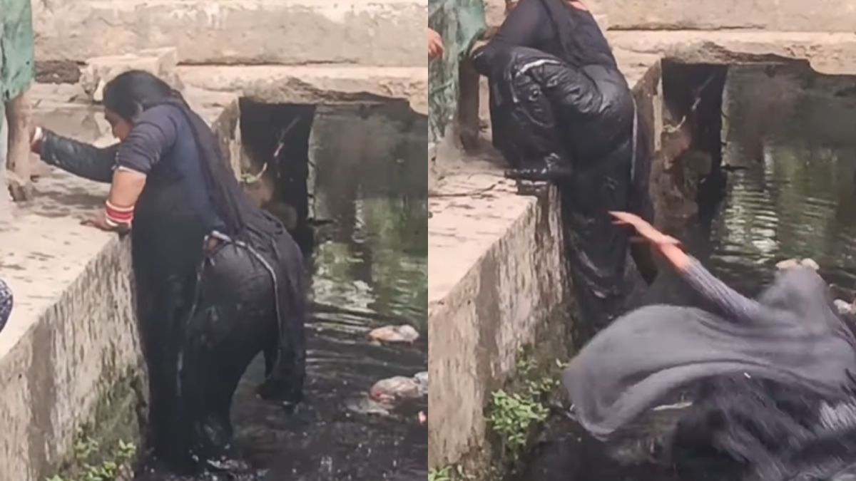 नाली में गिरी महिला की मदद करने गई दूसरी महिला और हो गया खेला, Video देखिए तो सही