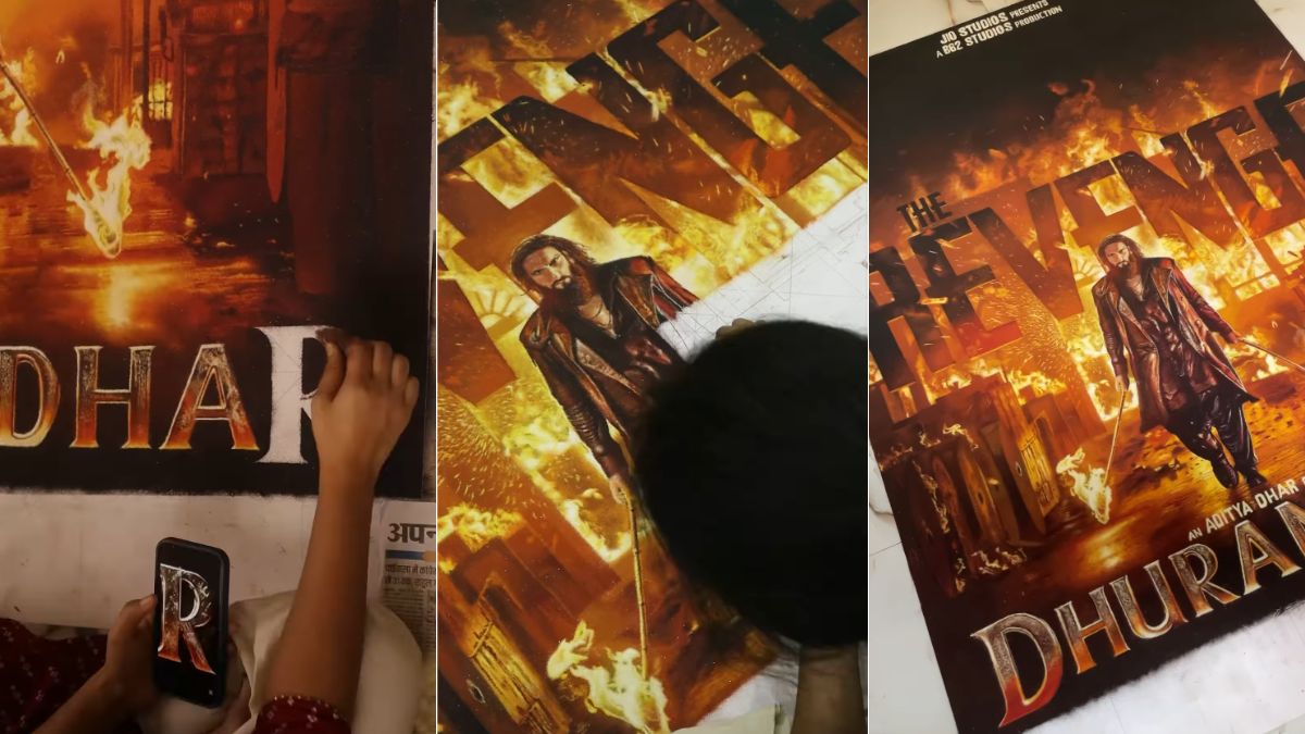 आर्टिस्ट ने बनाई धुरंधर फिल्म के पोस्टर की हूबहू रंगोली, देखते ही हो जाएंगे फैन; मिले 15 मिलियन से ज्यादा व्यूज