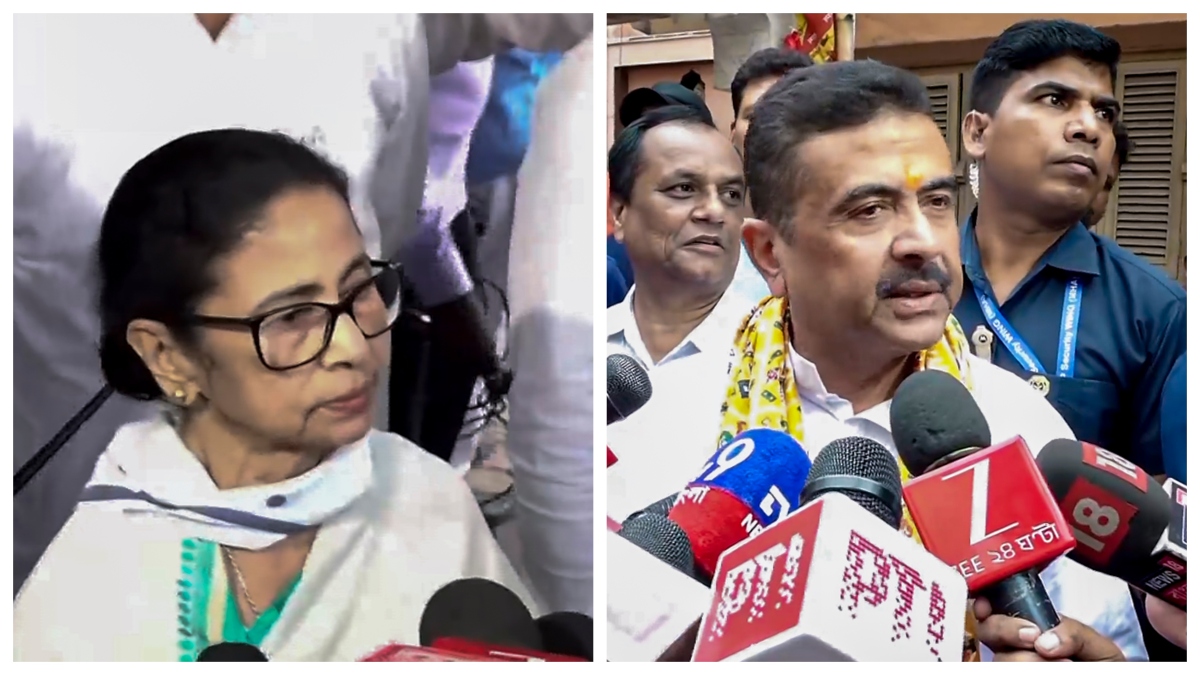 VIDEO: यहां क्यों घूम रही हैं? भवानीपुर में बूथ के बाहर बैठीं ममता बनर्जी, सुवेंदु अधिकारी ने दागा सवाल