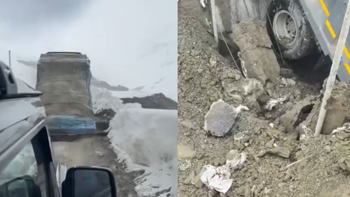 हिमाचल में बर्फीली वादियों के बीच चलते-चलते अचानक धंस गया ट्रक, VIDEO आया सामने