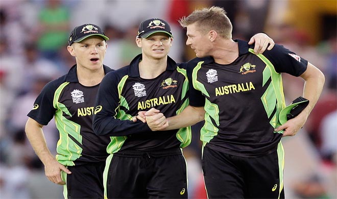 Steven Smith, centre, Adam Zampa, left, and James Faulkner Steven Smith, centre, Adam Zampa, left, and James Faulkner- India TV