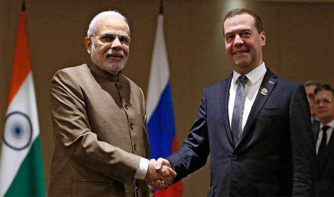 Russian PM with Narendra Modi Russian PM with Narendra Modi- India TV