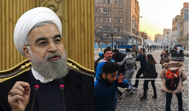 Hassan Rouhani and Protestors | AP Photo Hassan Rouhani and Protestors | AP Photo- India TV