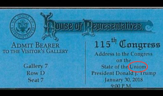 Ticket typo invites guests to Trump State of the Uniom Ticket typo invites guests to Trump State of the Uniom - India TV