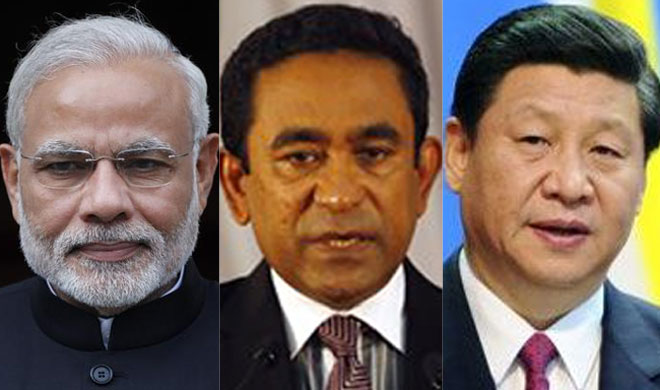 Narendra Modi, Abdulla Yameen and Xi Jinping | AP Photo Narendra Modi, Abdulla Yameen and Xi Jinping | AP Photo- Khabar IndiaTV