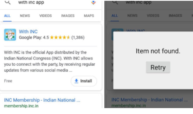 Congress deletes its mobile app from Google's play store Congress deletes its mobile app from Google's play store- India TV
