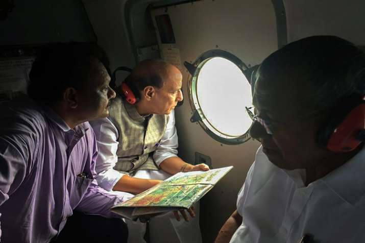 Union Home Minister Rajnath Singh conducts an aerial... Union Home Minister Rajnath Singh conducts an aerial...- India TV