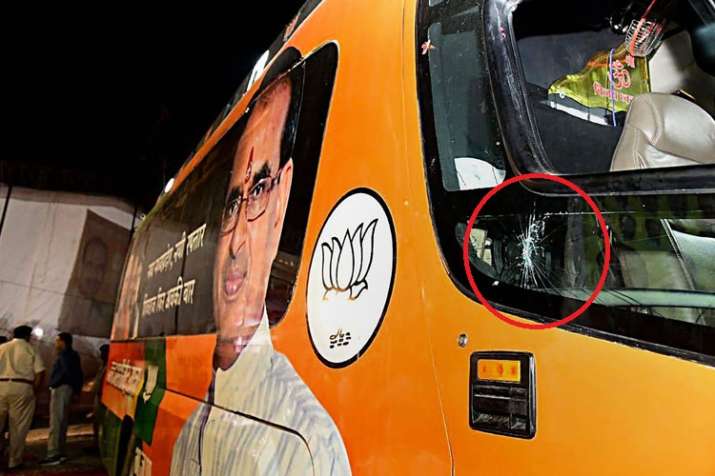 A view of the damaged bus of Madhya Pradesh Chief... A view of the damaged bus of Madhya Pradesh Chief...- India TV