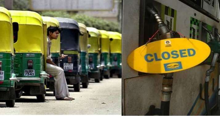 Petrol pump and Auto taxi Strike in Delhi Petrol pump and Auto taxi Strike in Delhi- India TV