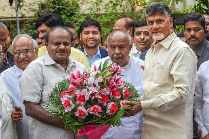Uniting opposition to save democracy, says Chandrababu Naidu post meeting with Deve Gowda, Kumaraswa Uniting opposition to save democracy, says Chandrababu Naidu post meeting with Deve Gowda, Kumaraswa- India TV