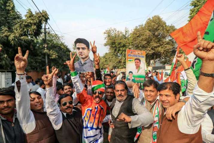 Congress workers and supporters celebrate the party's... Congress workers and supporters celebrate the party's...- India TV