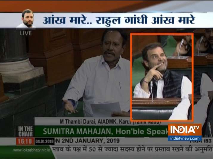 Rahul Gandhi again winks in parliament during Rafale debate Rahul Gandhi again winks in parliament during Rafale debate- India TV