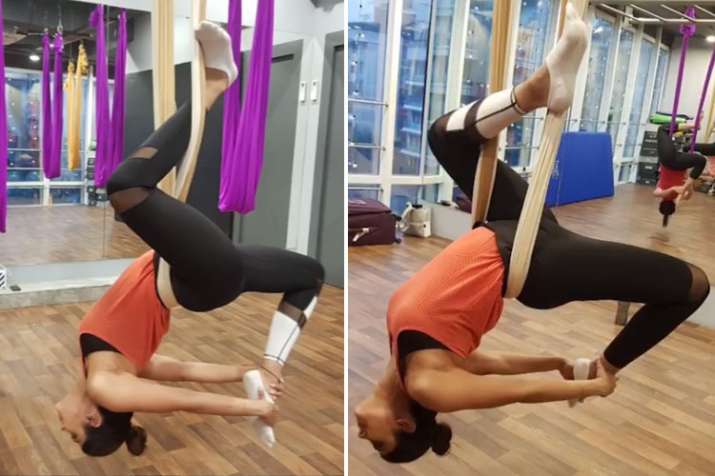 shilpa shetty aerial yoga, shilpa shetty aerial yoga,- India TV