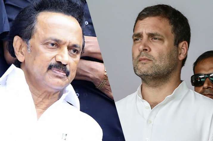 DMK president M K Stalin and Congress president Rahul... DMK president M K Stalin and Congress president Rahul...- India TV