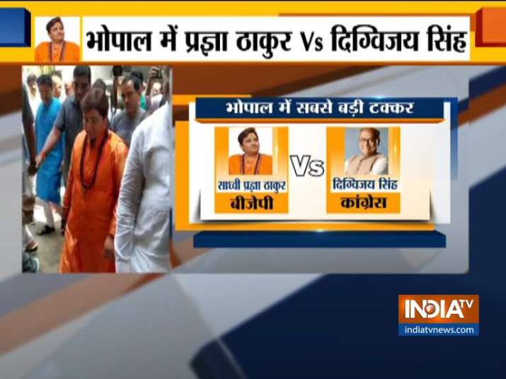 BJP declares Sadhvi Pragya as its candidate from Bhopal Lok Sabha seat against Digvijaya Singh BJP declares Sadhvi Pragya as its candidate from Bhopal Lok Sabha seat against Digvijaya Singh- India TV