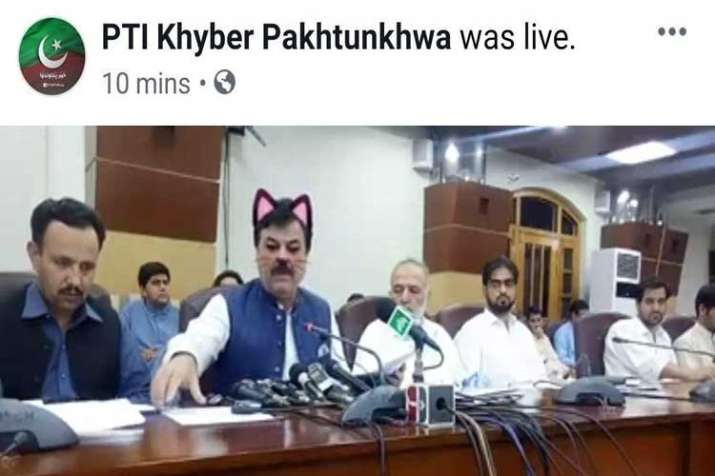 Pak minister accidently shown with cat ears, whiskers on... Pak minister accidently shown with cat ears, whiskers on...- India TV