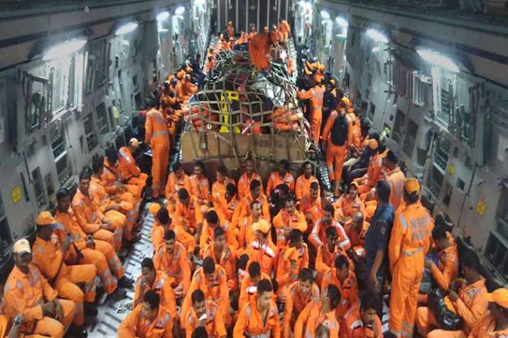 NDRF members seen inside the IAF C-17 aircraft as it... NDRF members seen inside the IAF C-17 aircraft as it...- India TV