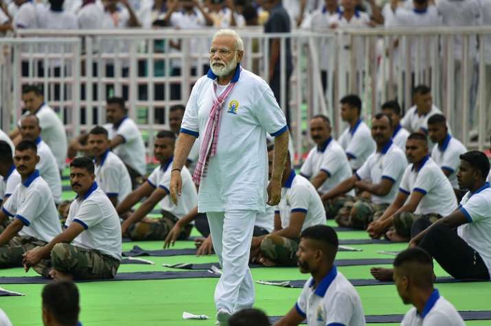 Prime Minister Narendra Modi during a mass yoga event... Prime Minister Narendra Modi during a mass yoga event...- India TV