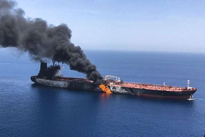 An oil tanker is on fire in the sea of Oman | AP An oil tanker is on fire in the sea of Oman | AP- India TV