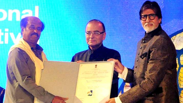 Amitabh Bachchan and Rajinikanth with Arun Jaitley Amitabh Bachchan and Rajinikanth with Arun Jaitley - India TV