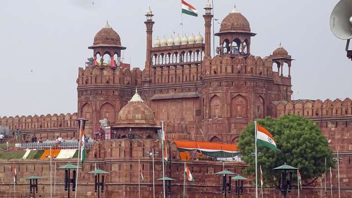 A view of the Red Fort on the eve of the 73rd Independence Day. A view of the Red Fort on the eve of the 73rd Independence Day.- India TV