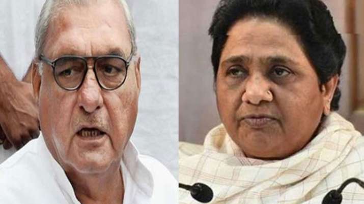 Bhupinder Singh Hooda and Kumari Selja Meets Mayawati, alliance between BSP and Congress Likely Bhupinder Singh Hooda and Kumari Selja Meets Mayawati, alliance between BSP and Congress Likely- India TV