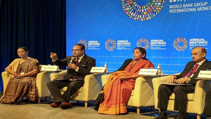 Finance Minister Nirmala Sitharaman interacts with global investors at the headquarters of Internati Finance Minister Nirmala Sitharaman interacts with global investors at the headquarters of Internati- India TV Paisa