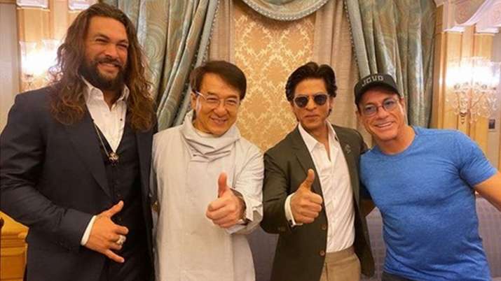 Shah rukh khan poses with jean claudevan damme jackie chan aquaman jason momoa Shah rukh khan poses with jean claudevan damme jackie chan aquaman jason momoa- India TV