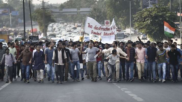 Jawaharlal Nehru University students during a protest Jawaharlal Nehru University students during a protest- India TV