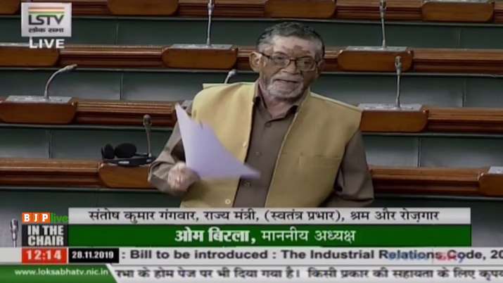 Labour Minister Santosh Kumar Gangwar on The Industrial Relations Code Bill 2019 in Lok Sabha on Thu Labour Minister Santosh Kumar Gangwar on The Industrial Relations Code Bill 2019 in Lok Sabha on Thu- India TV Paisa