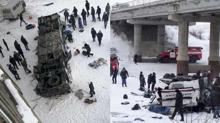 Bus plunges onto frozen river, Bus crash in Russia, Bus crash in Siberia Bus plunges onto frozen river, Bus crash in Russia, Bus crash in Siberia- India TV